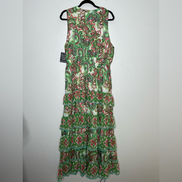 NWT Boston Proper Palma De Scrolls Ruffle Tiered Floral Green Maxi Dress XL - Picture 3 of 14